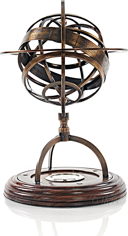Brass Armillary With Compass On Wood Base By Old Modern Handicrafts - Image 3