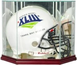 Football Helmet Display Case Octagonal W/ Wood Base And Glass Top
