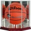 Octagon Basketball Display Case WOOD BASE WITH MIRRORED GLASS TOP