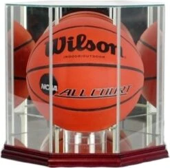 Octagon Basketball Display Case WOOD BASE WITH MIRRORED GLASS TOP