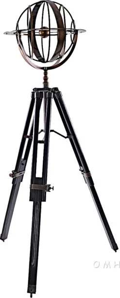 Brass Armillary With Wood Stand By Old Modern Handicrafts