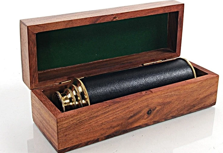 Handheld Telescope Black In Wood Box By Old Modern Handicrafts