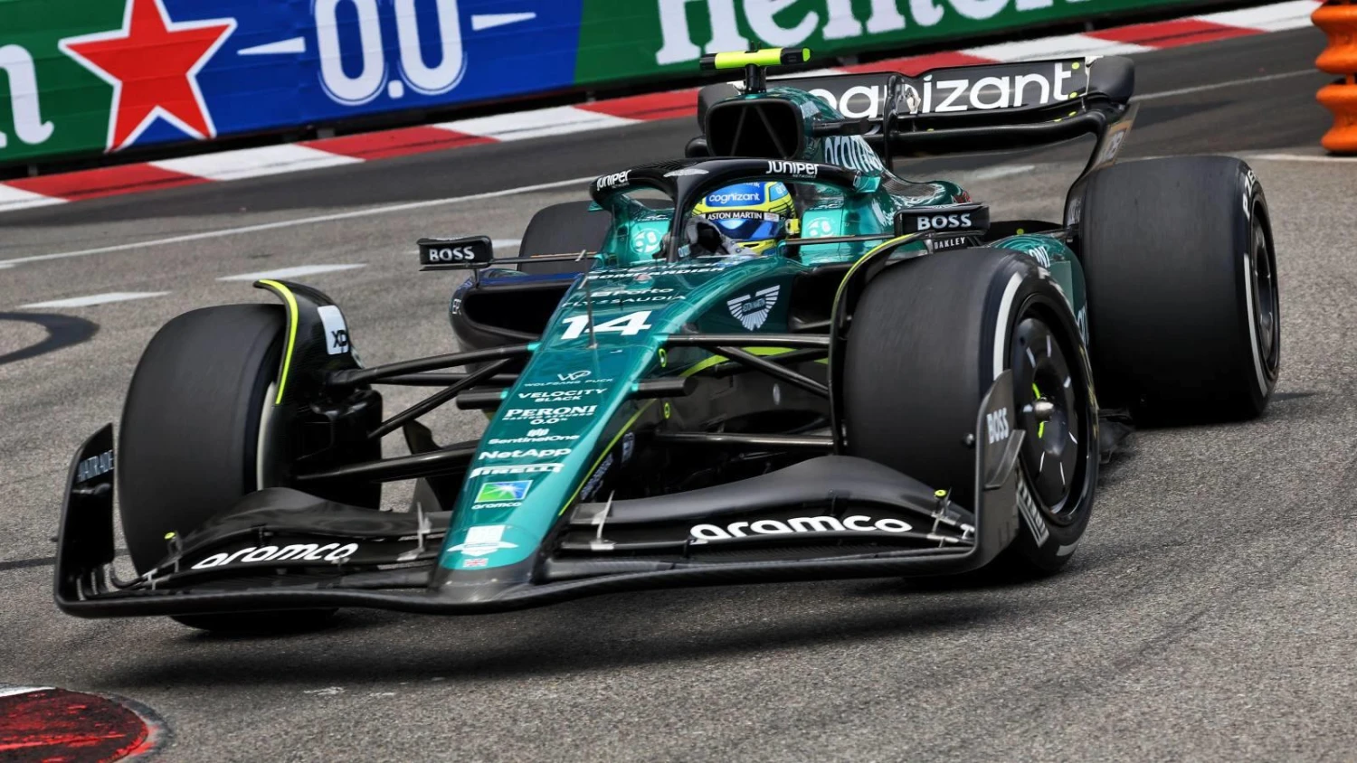 2023 Aston Martin Aramco Cognizant F1 Team AMR23 Fernando Alonso 2ND Monaco GP In 1:18 Scale