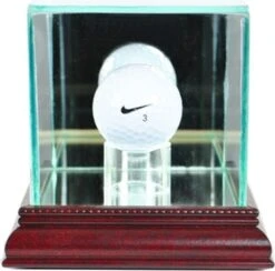 Golf Ball Display Case W/wood Base And Glass Top, Mirrored Back And Base